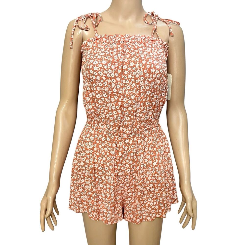 Billabong Yours Truly Floral Romper Medium Crinkle Woven Tied Strap Boho Beach